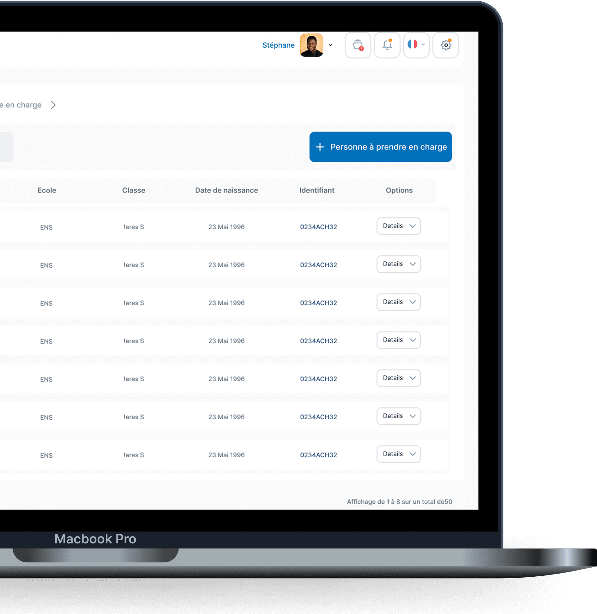 Interface de la plateforme